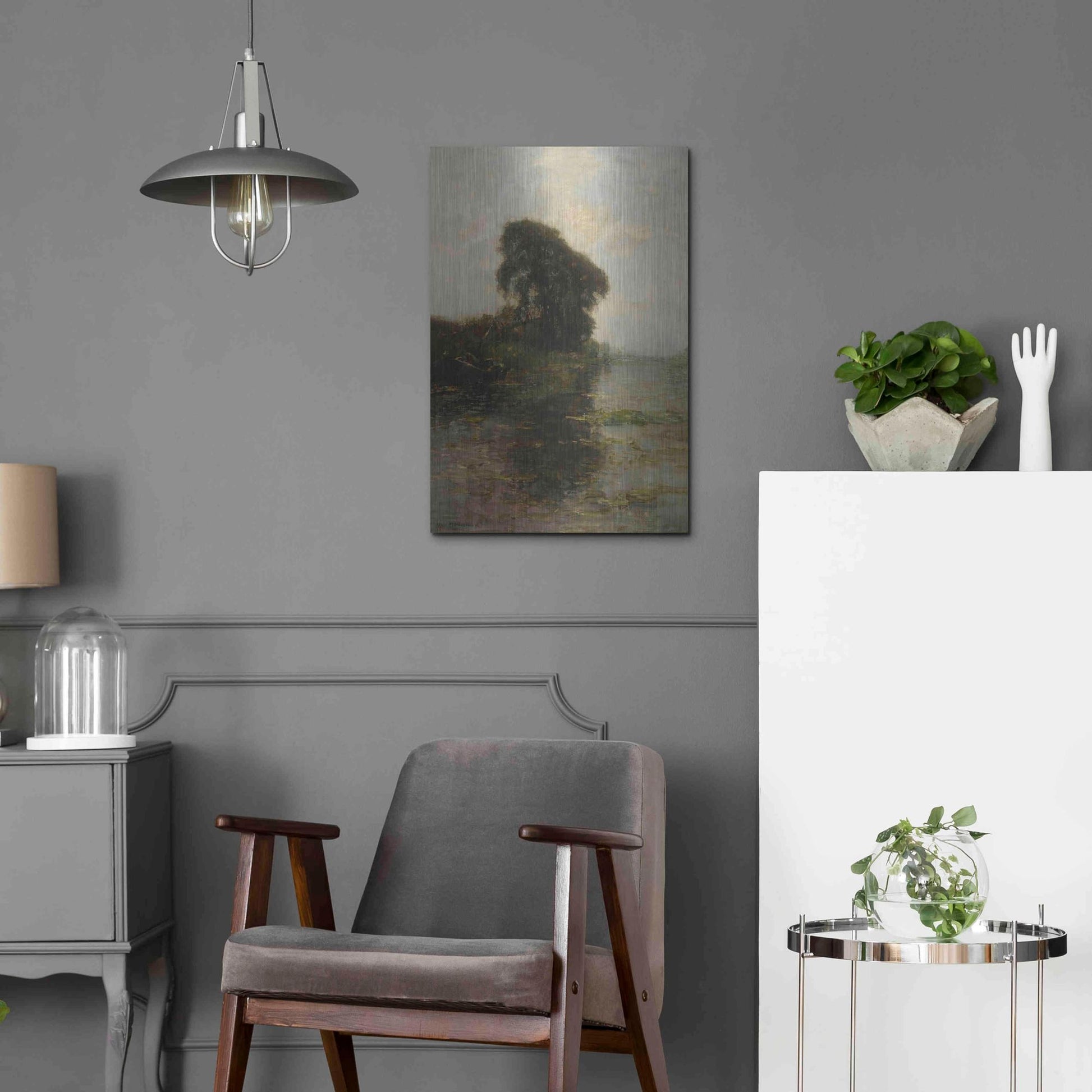 Luxe Metal Art 'Landzicht Farm under Light Blue Sky, 1906' by Piet Mondrian, Metal Wall Art,16x24