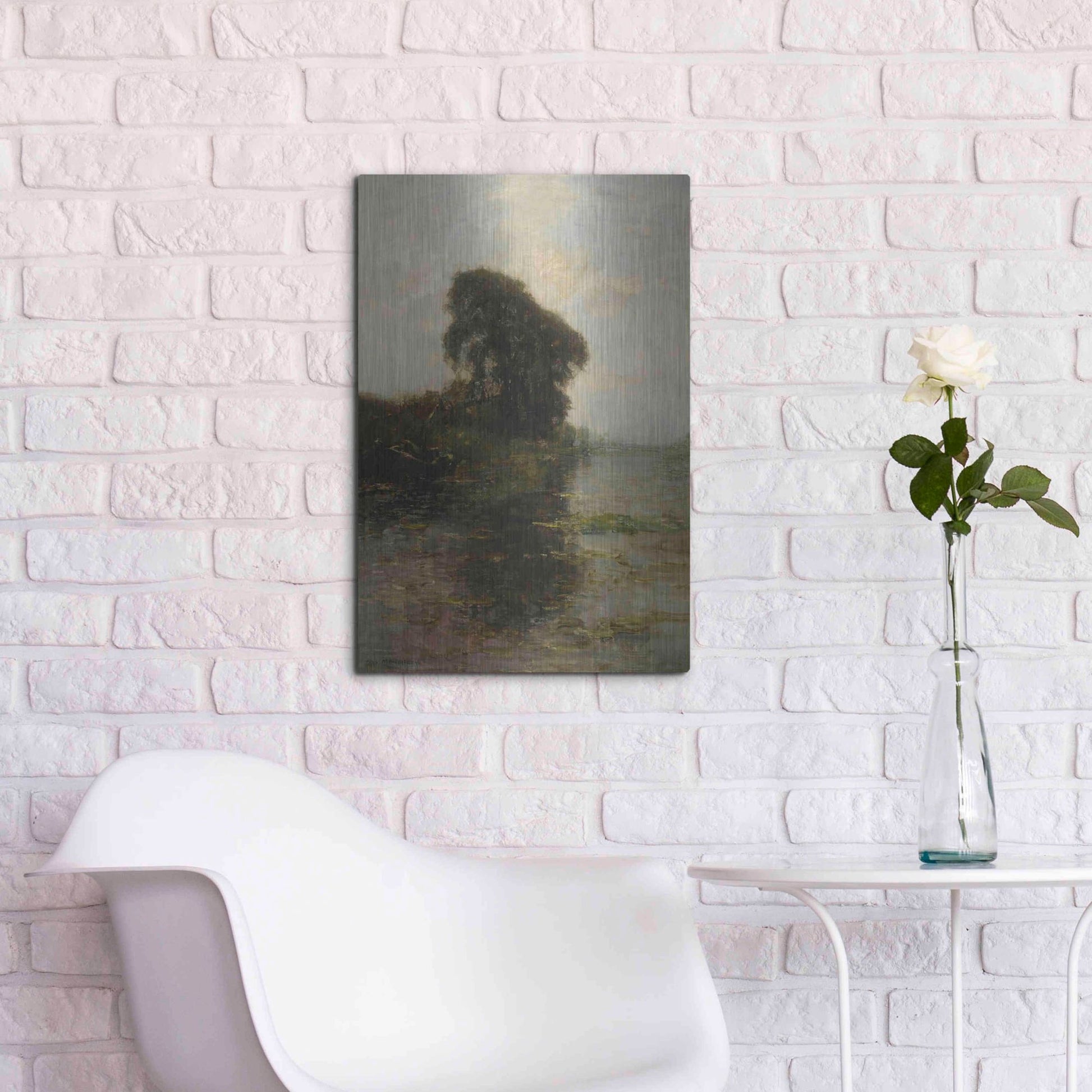 Luxe Metal Art 'Landzicht Farm under Light Blue Sky, 1906' by Piet Mondrian, Metal Wall Art,16x24