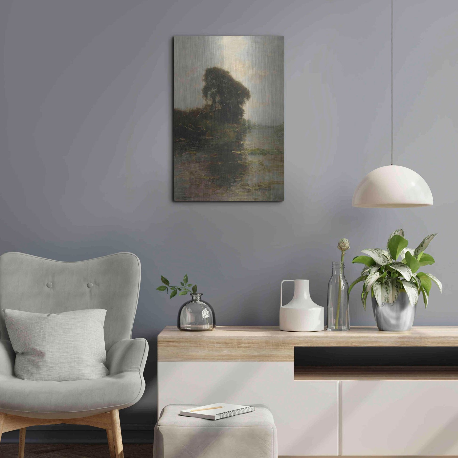 Luxe Metal Art 'Landzicht Farm under Light Blue Sky, 1906' by Piet Mondrian, Metal Wall Art,16x24