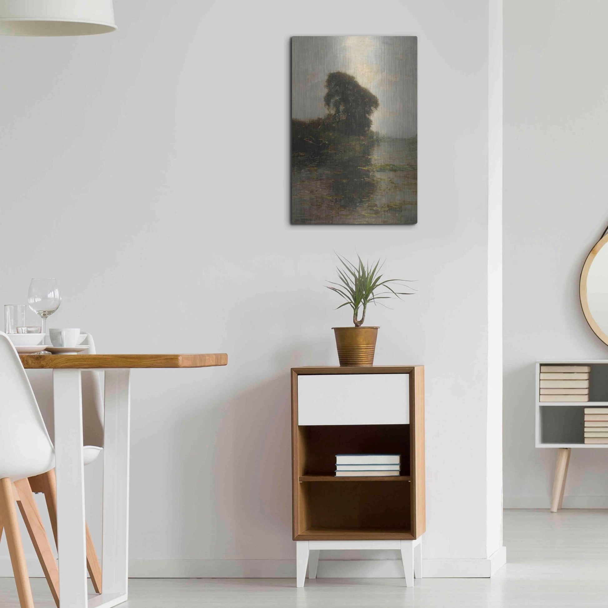 Luxe Metal Art 'Landzicht Farm under Light Blue Sky, 1906' by Piet Mondrian, Metal Wall Art,16x24