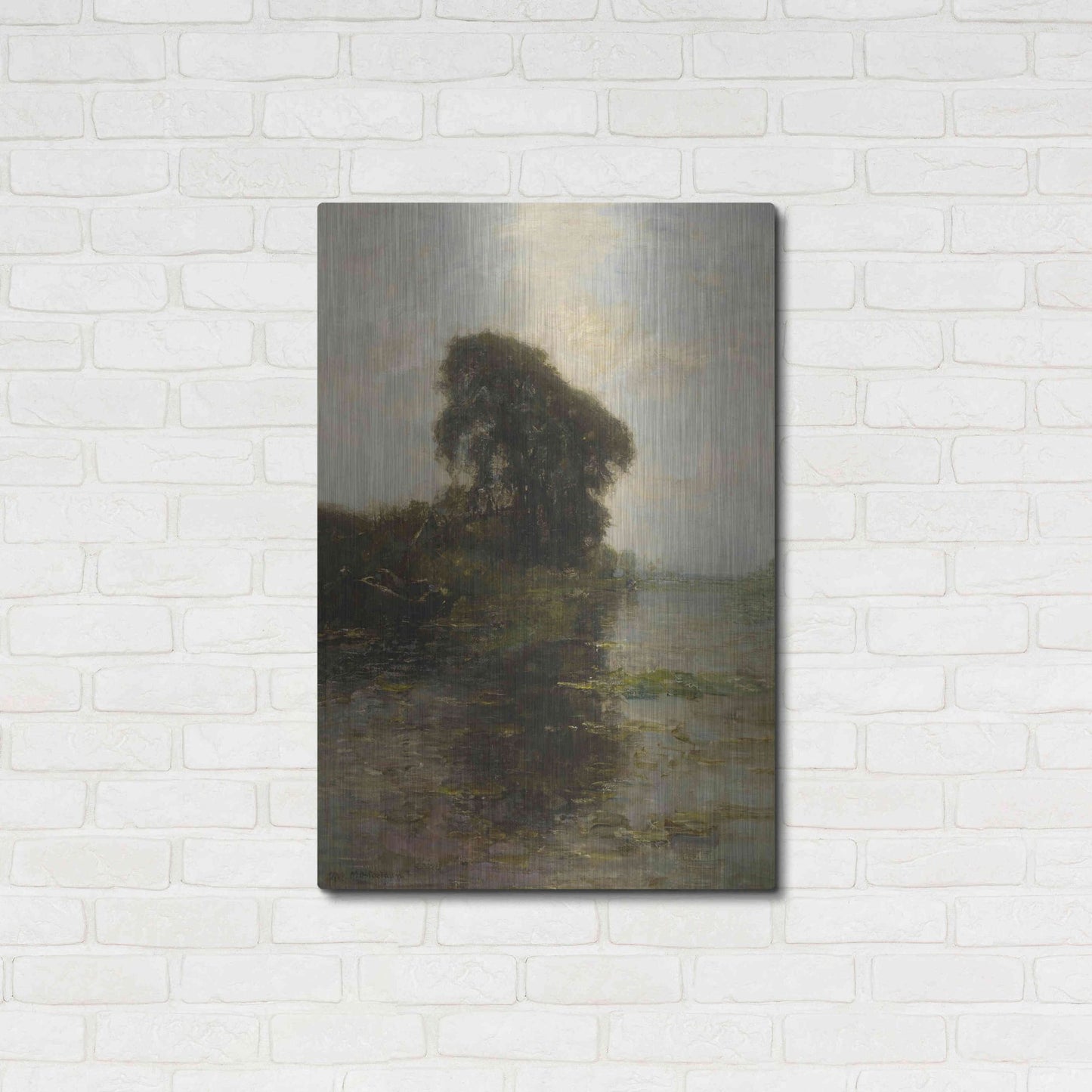 Luxe Metal Art 'Landzicht Farm under Light Blue Sky, 1906' by Piet Mondrian, Metal Wall Art,24x36