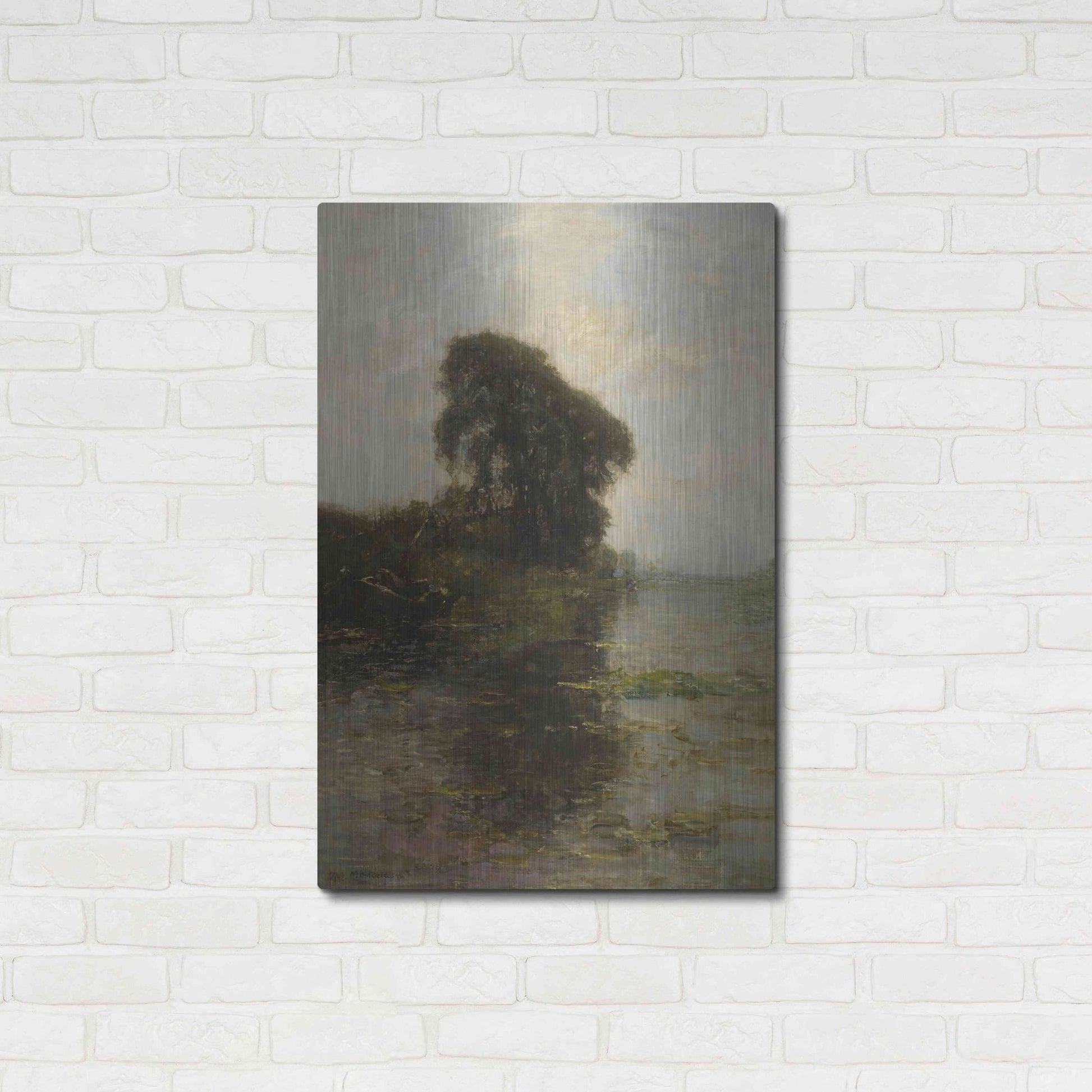 Luxe Metal Art 'Landzicht Farm under Light Blue Sky, 1906' by Piet Mondrian, Metal Wall Art,24x36