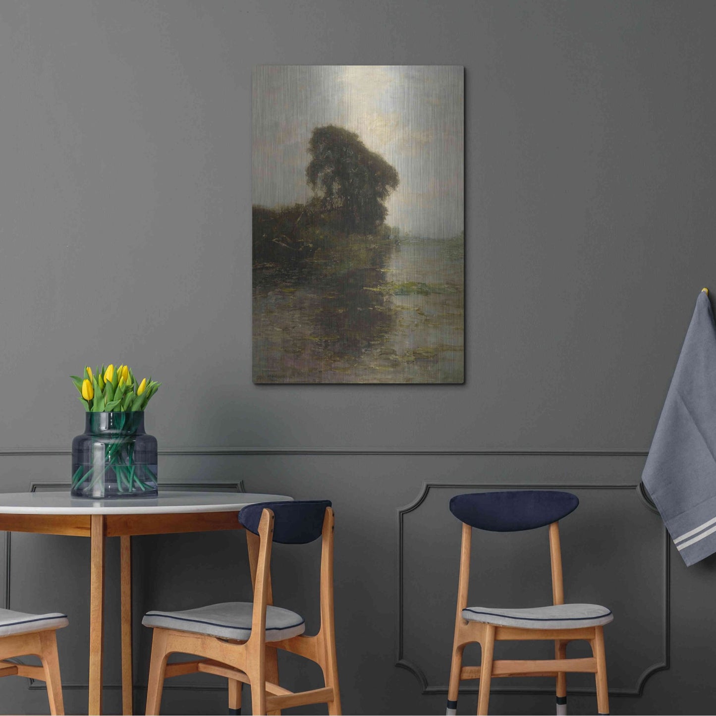 Luxe Metal Art 'Landzicht Farm under Light Blue Sky, 1906' by Piet Mondrian, Metal Wall Art,24x36