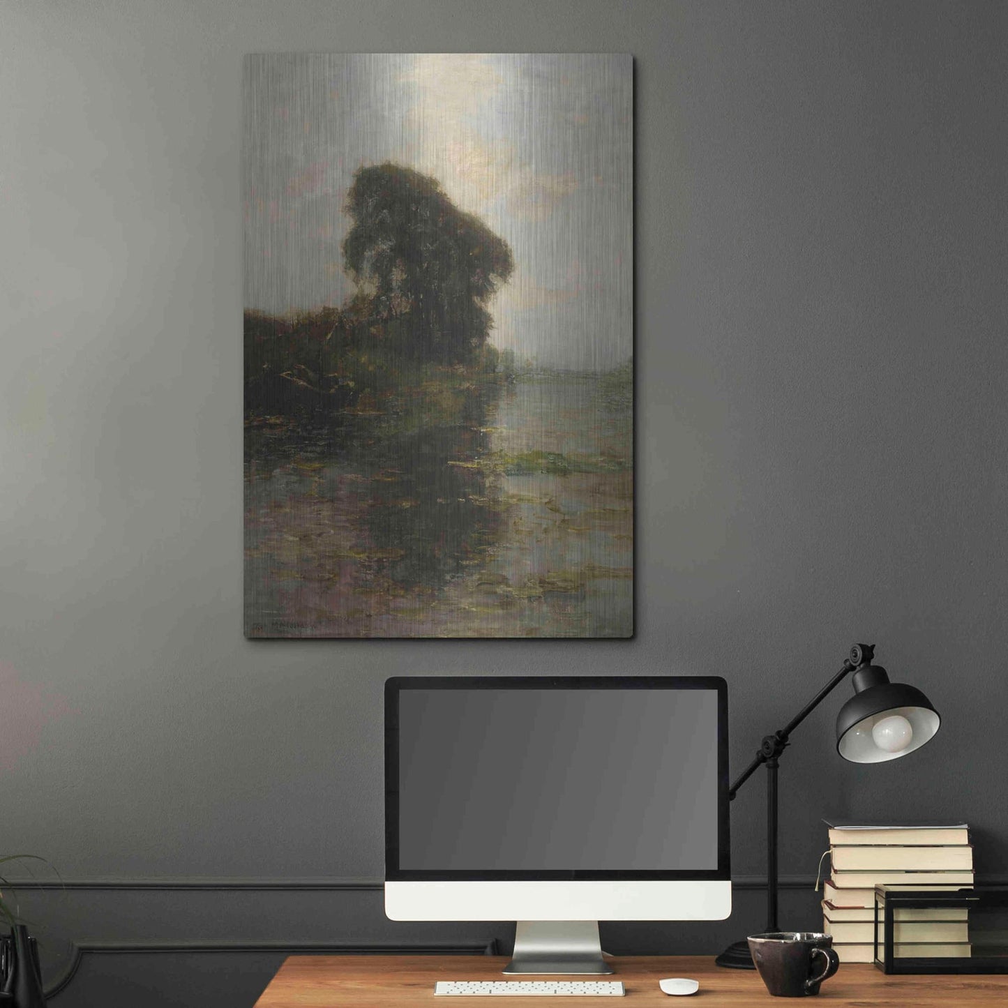 Luxe Metal Art 'Landzicht Farm under Light Blue Sky, 1906' by Piet Mondrian, Metal Wall Art,24x36