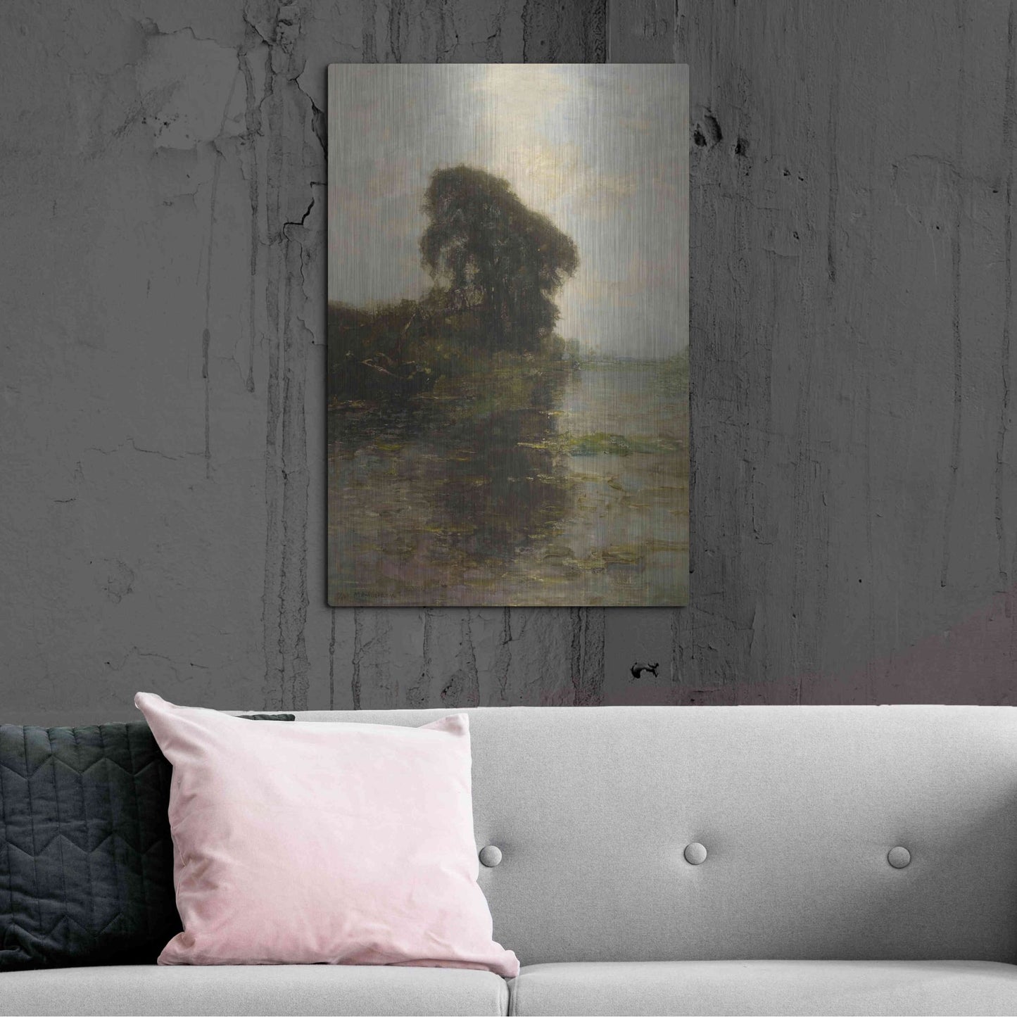 Luxe Metal Art 'Landzicht Farm under Light Blue Sky, 1906' by Piet Mondrian, Metal Wall Art,24x36