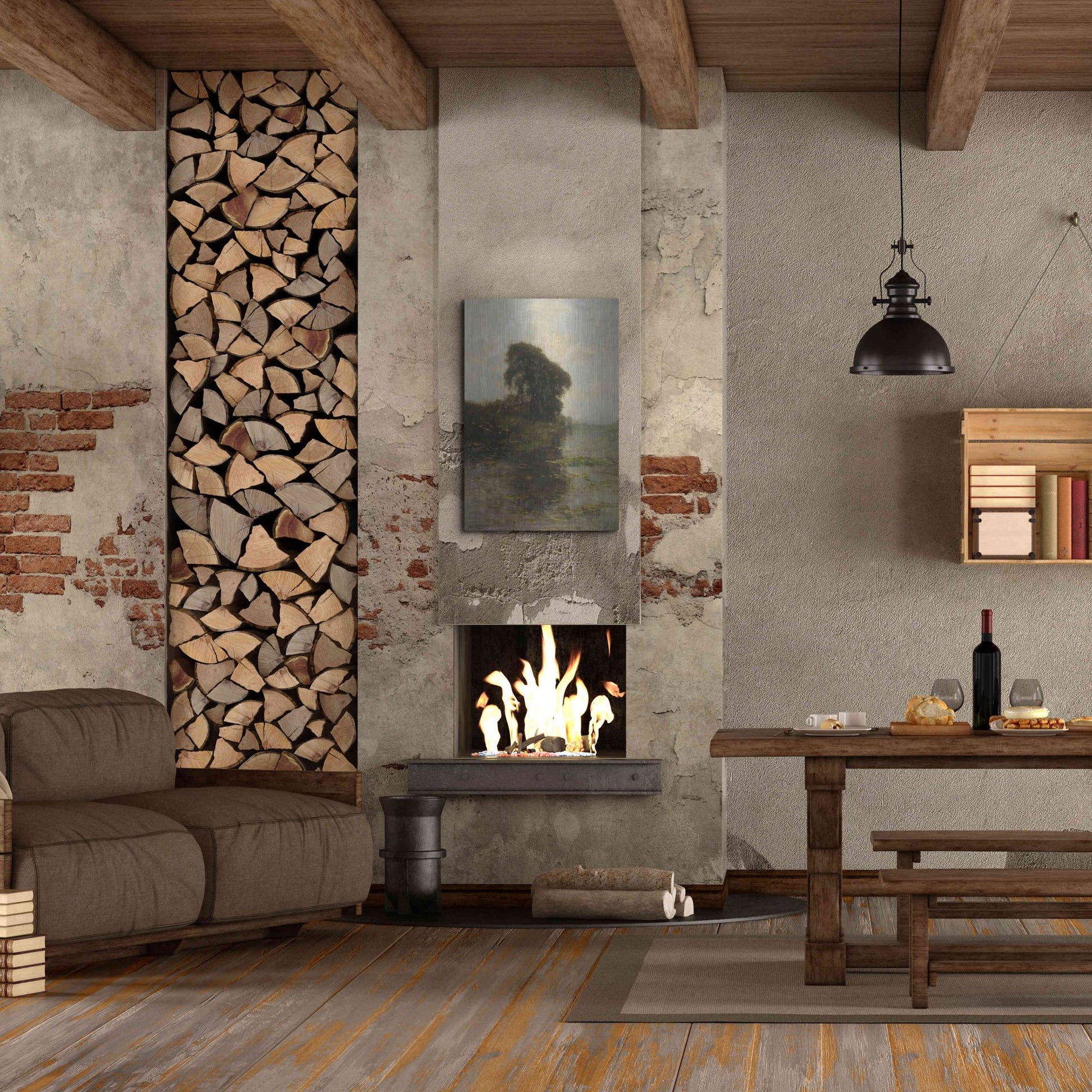 Luxe Metal Art 'Landzicht Farm under Light Blue Sky, 1906' by Piet Mondrian, Metal Wall Art,24x36