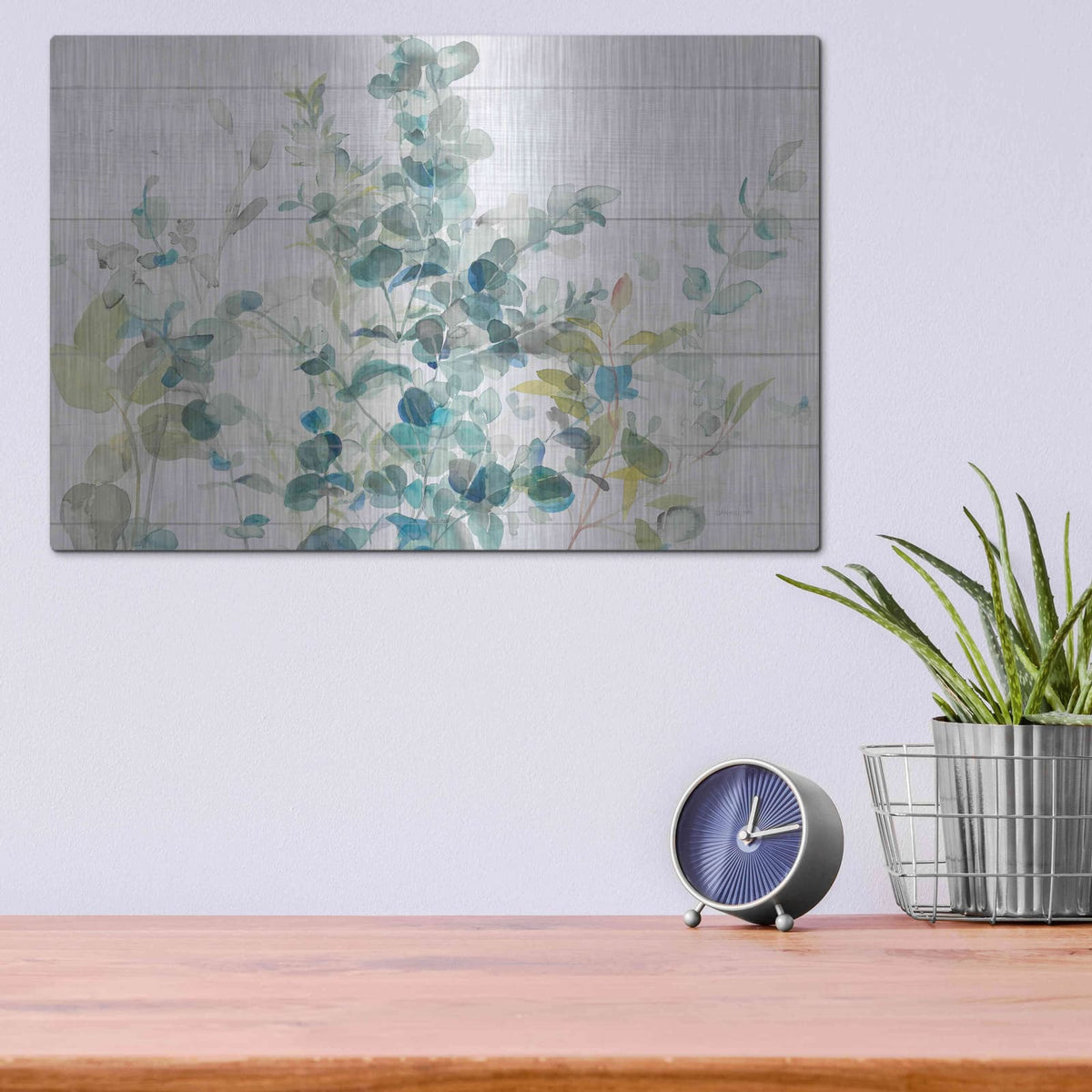 'Eucalyptus I on Shiplap Crop' by Danhui Nai – Metal Wall Art, 16x12 room view