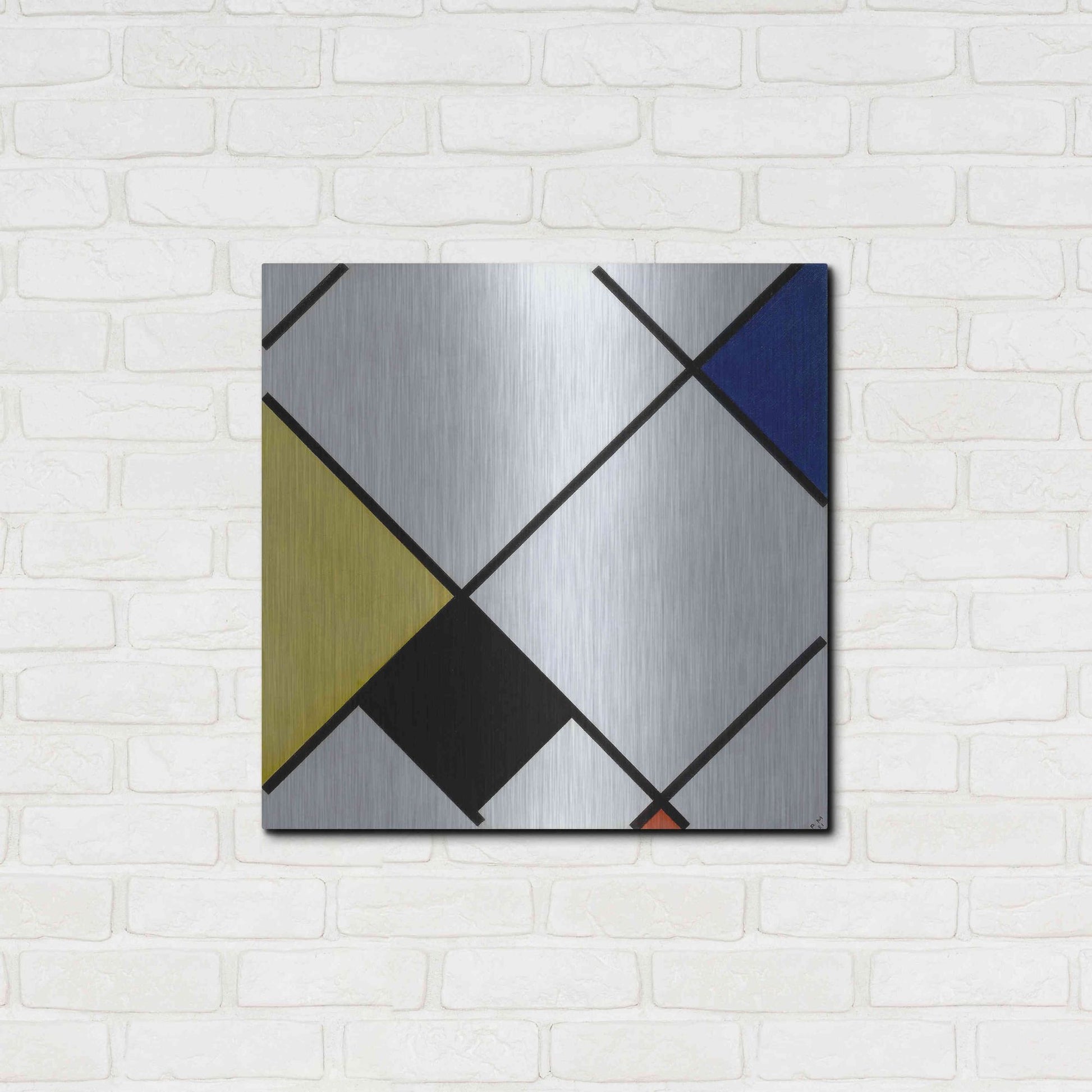 Luxe Metal Art 'Lozenge Composition with Yellow, Black, Blue, Red, and Gray, 1921' by Piet Mondrian, Metal Wall Art,24x24
