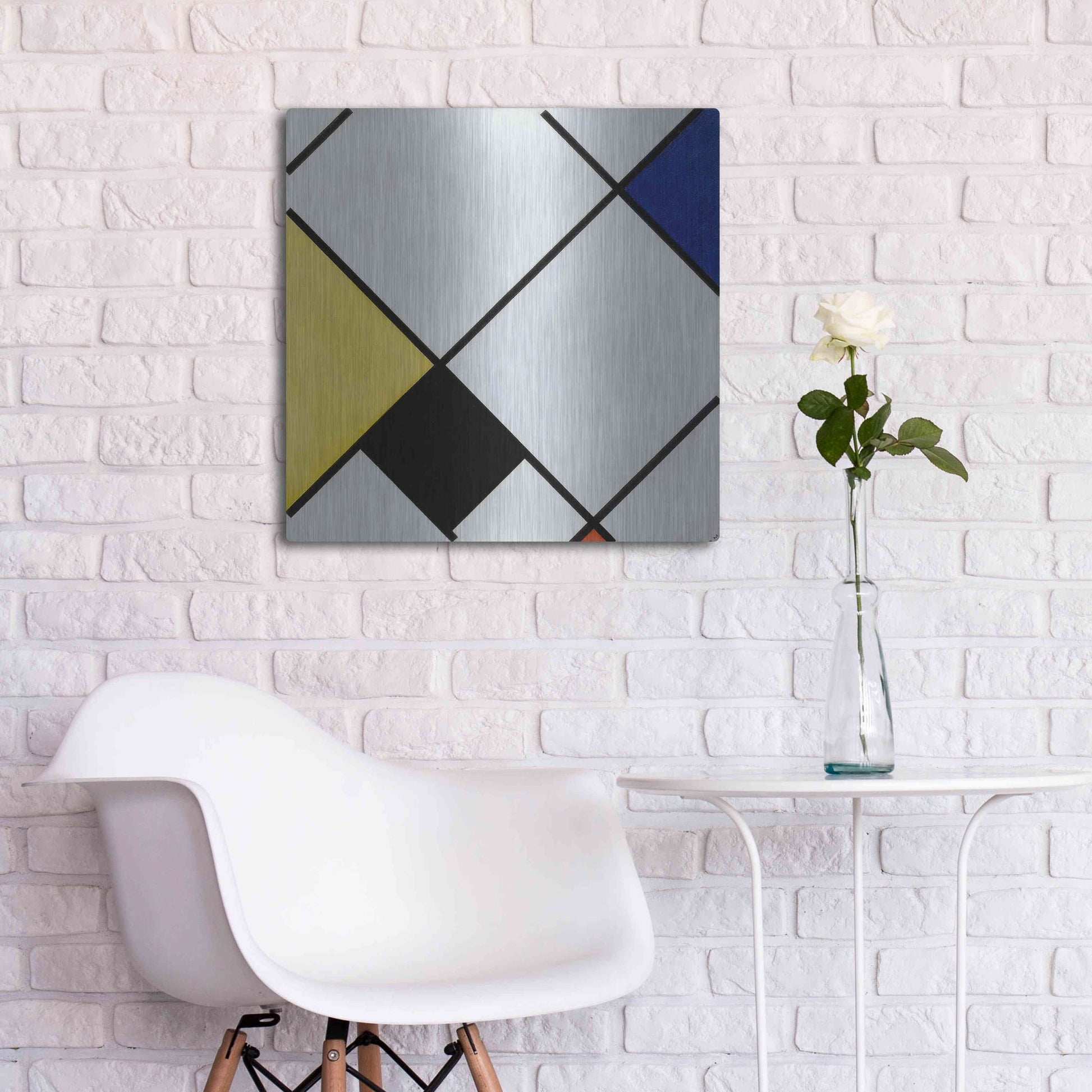 Luxe Metal Art 'Lozenge Composition with Yellow, Black, Blue, Red, and Gray, 1921' by Piet Mondrian, Metal Wall Art,24x24