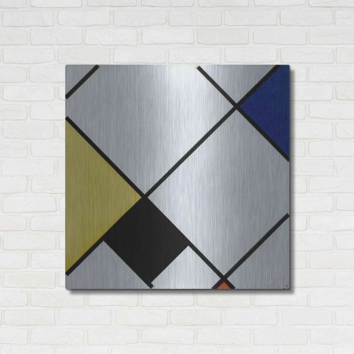 Luxe Metal Art 'Lozenge Composition with Yellow, Black, Blue, Red, and Gray, 1921' by Piet Mondrian, Metal Wall Art,36x36