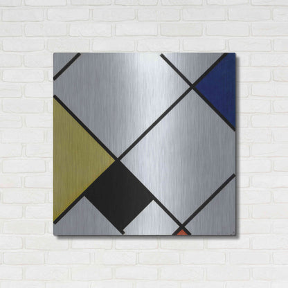 Luxe Metal Art 'Lozenge Composition with Yellow, Black, Blue, Red, and Gray, 1921' by Piet Mondrian, Metal Wall Art,36x36
