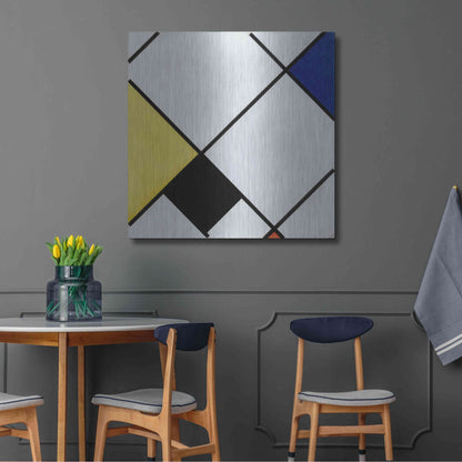 Luxe Metal Art 'Lozenge Composition with Yellow, Black, Blue, Red, and Gray, 1921' by Piet Mondrian, Metal Wall Art,36x36