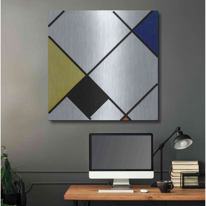 Luxe Metal Art 'Lozenge Composition with Yellow, Black, Blue, Red, and Gray, 1921' by Piet Mondrian, Metal Wall Art,36x36