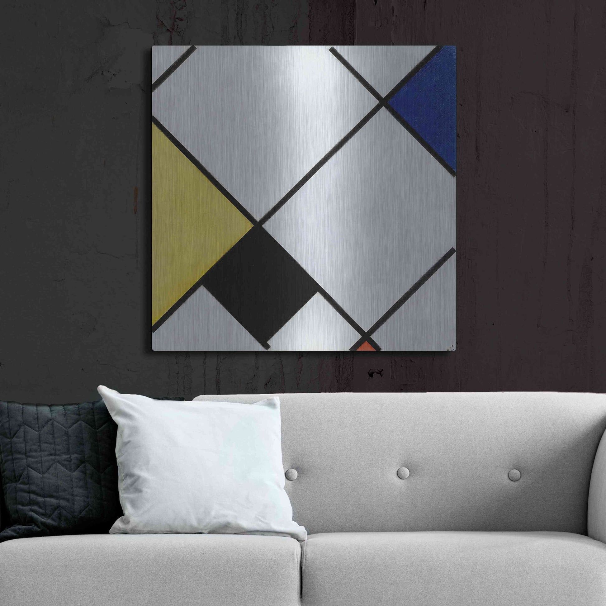 Luxe Metal Art 'Lozenge Composition with Yellow, Black, Blue, Red, and Gray, 1921' by Piet Mondrian, Metal Wall Art,36x36