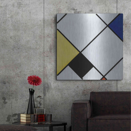 Luxe Metal Art 'Lozenge Composition with Yellow, Black, Blue, Red, and Gray, 1921' by Piet Mondrian, Metal Wall Art,36x36
