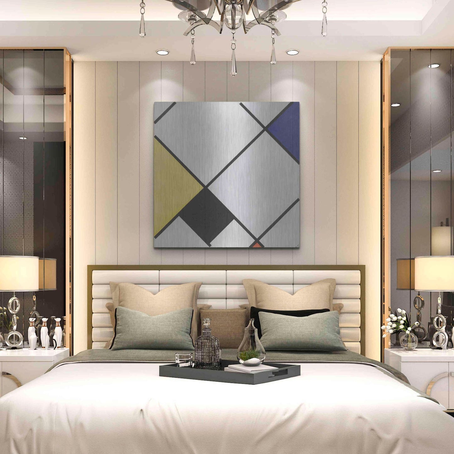 Luxe Metal Art 'Lozenge Composition with Yellow, Black, Blue, Red, and Gray, 1921' by Piet Mondrian, Metal Wall Art,36x36