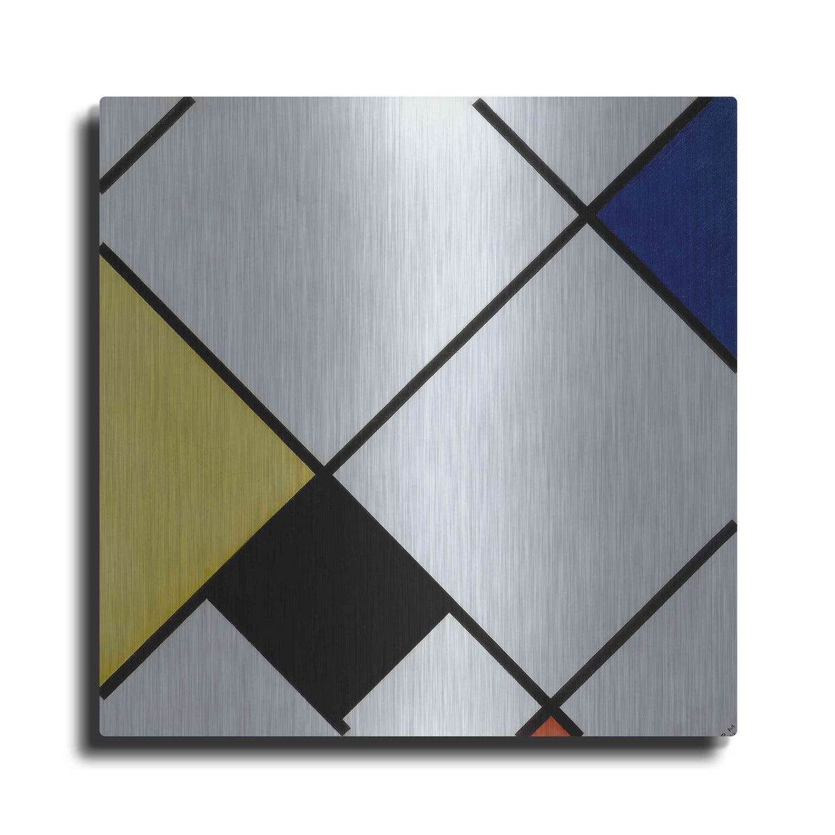 Luxe Metal Art 'Lozenge Composition with Yellow, Black, Blue, Red, and Gray, 1921' by Piet Mondrian, Metal Wall Art