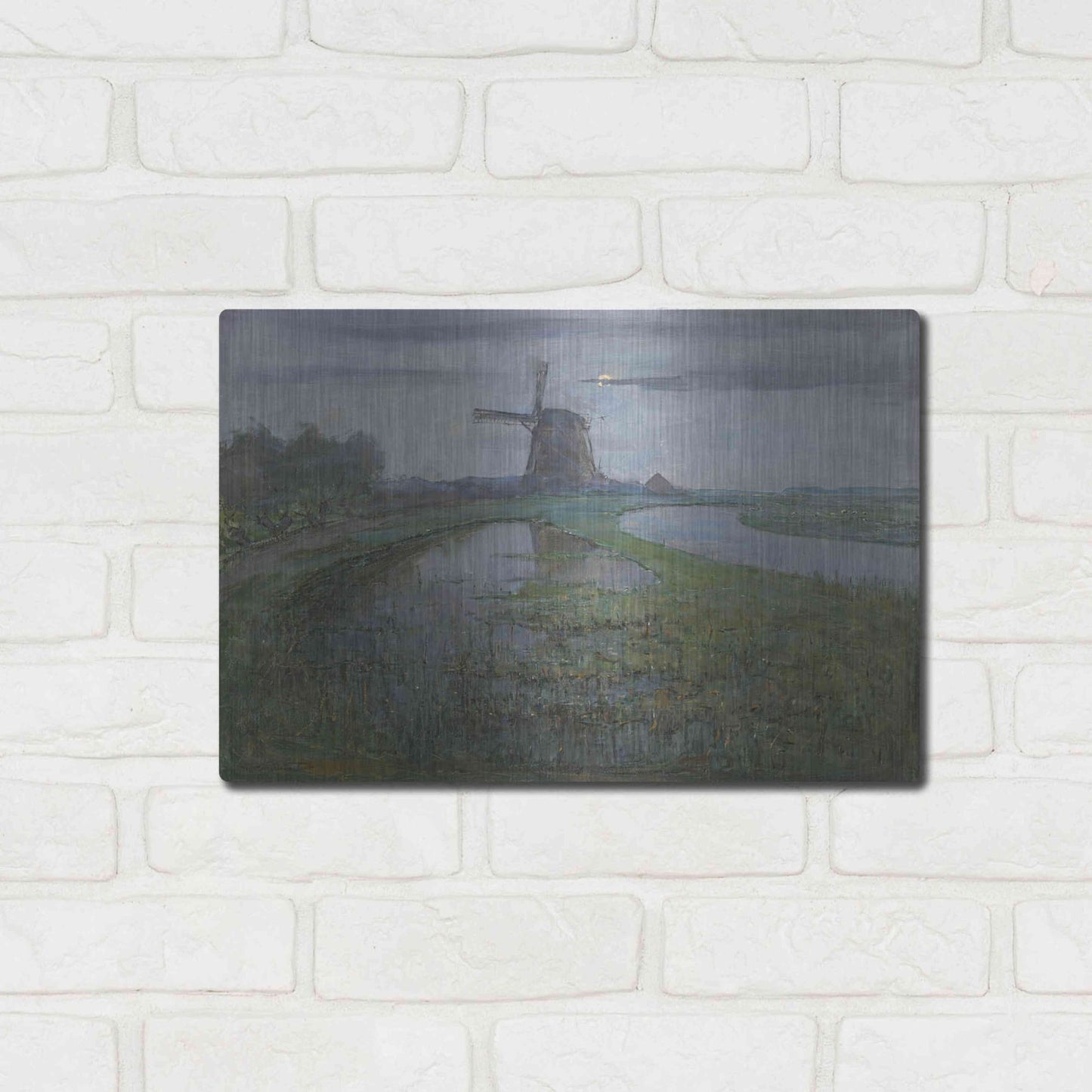 Luxe Metal Art 'Oostzijdse Mill along the River Gein by Moonlight, 1903' by Piet Mondrian, Metal Wall Art,16x12