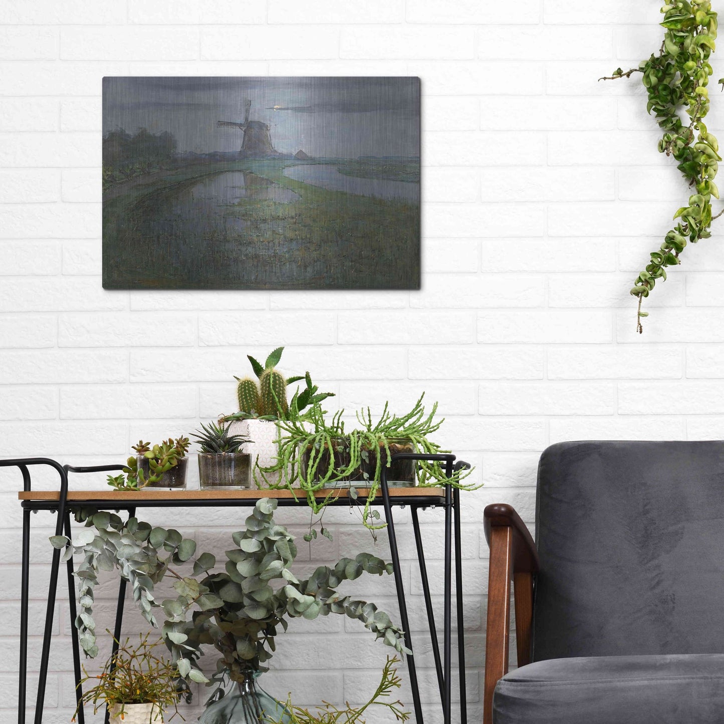 Luxe Metal Art 'Oostzijdse Mill along the River Gein by Moonlight, 1903' by Piet Mondrian, Metal Wall Art,16x12