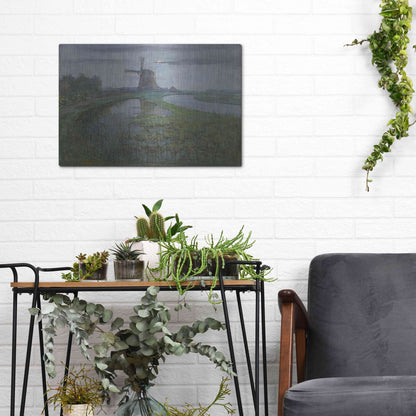 Luxe Metal Art 'Oostzijdse Mill along the River Gein by Moonlight, 1903' by Piet Mondrian, Metal Wall Art,16x12