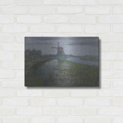 Luxe Metal Art 'Oostzijdse Mill along the River Gein by Moonlight, 1903' by Piet Mondrian, Metal Wall Art,24x16