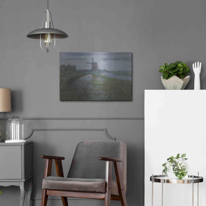 Luxe Metal Art 'Oostzijdse Mill along the River Gein by Moonlight, 1903' by Piet Mondrian, Metal Wall Art,24x16