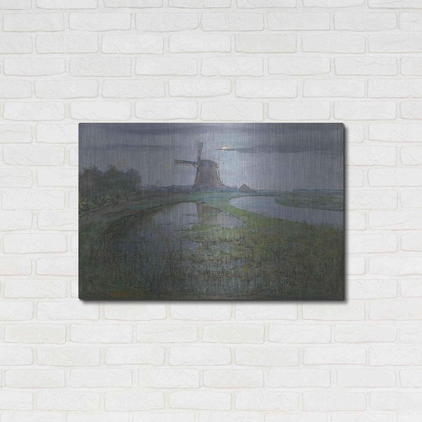 Luxe Metal Art 'Oostzijdse Mill along the River Gein by Moonlight, 1903' by Piet Mondrian, Metal Wall Art,36x24