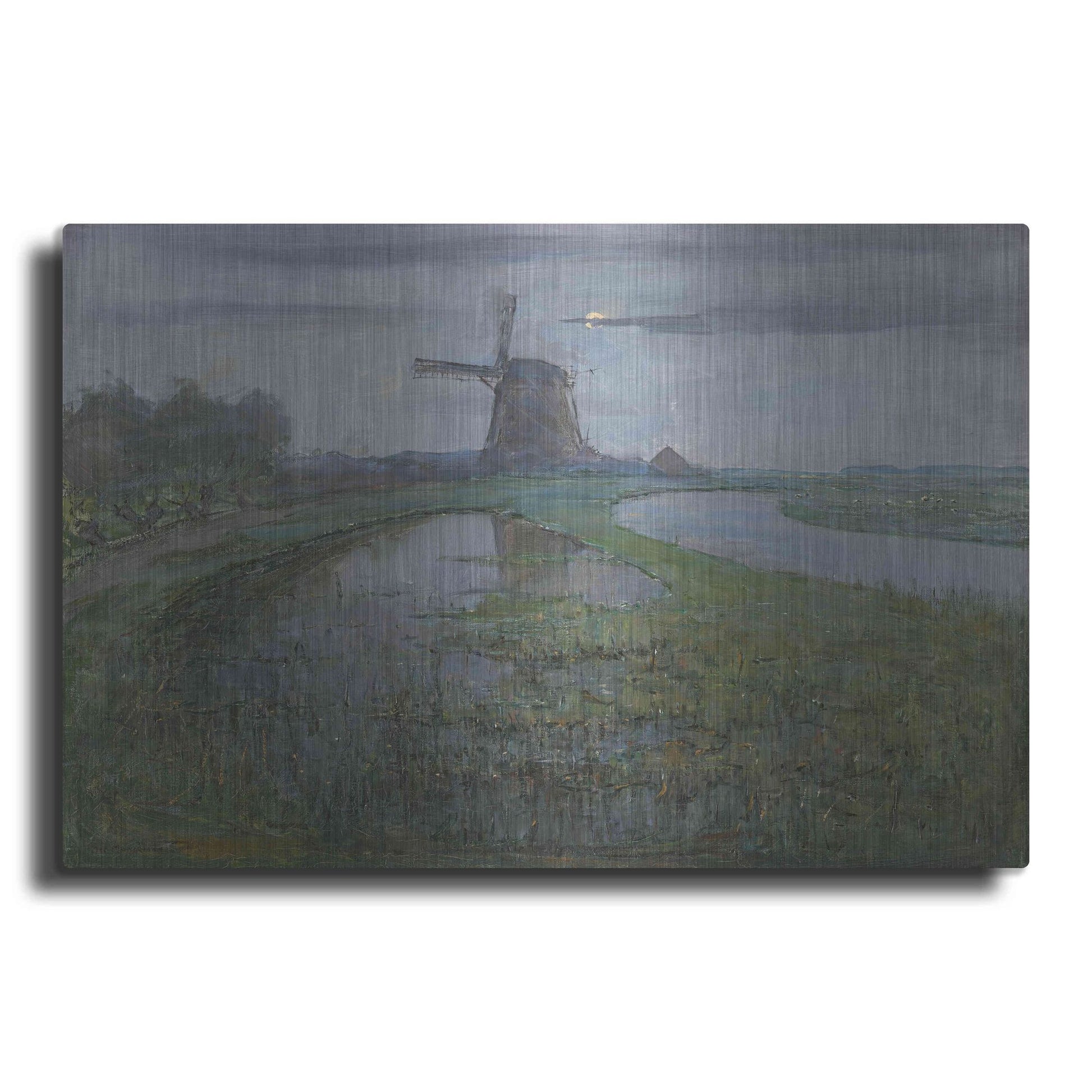 Luxe Metal Art 'Oostzijdse Mill along the River Gein by Moonlight, 1903' by Piet Mondrian, Metal Wall Art