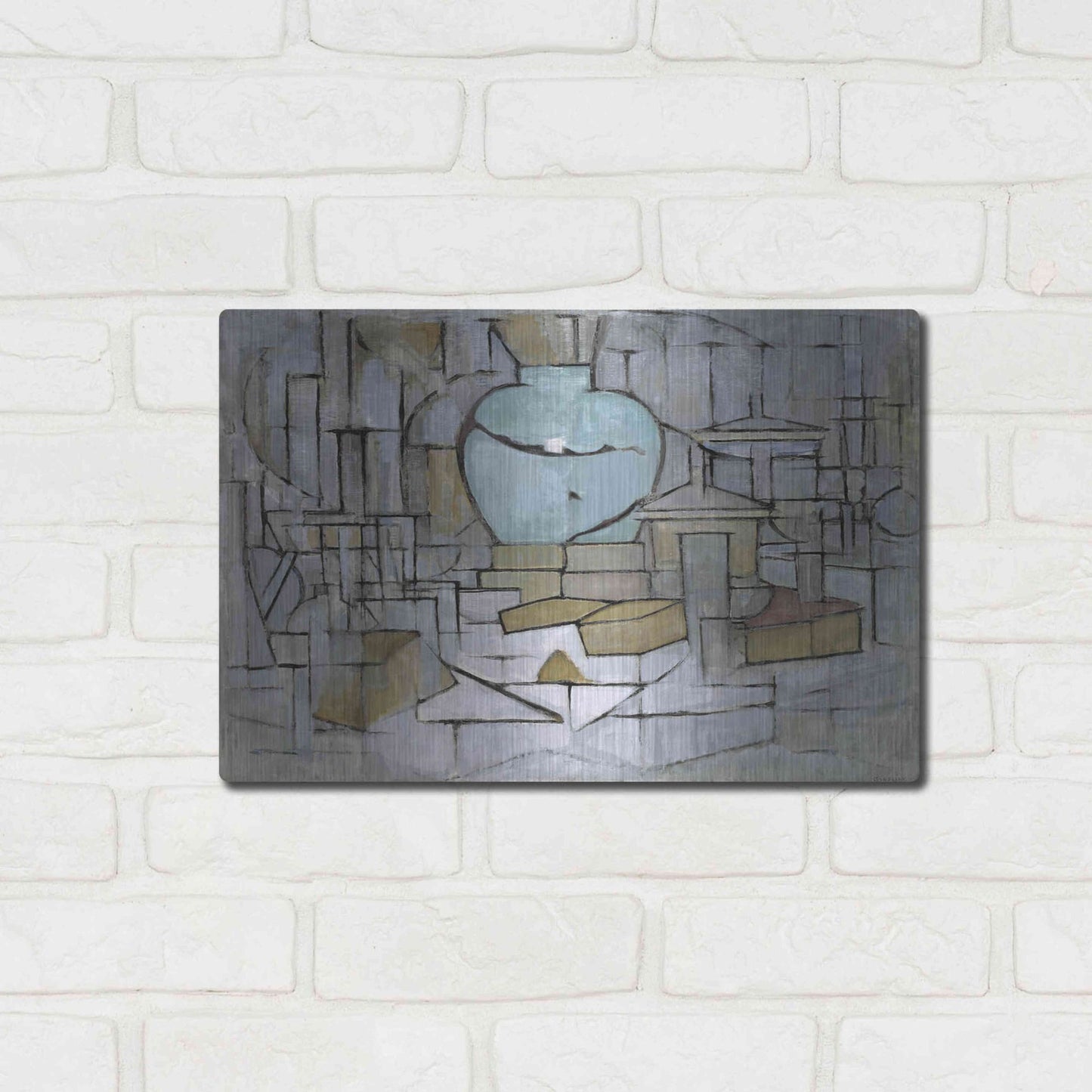 Luxe Metal Art 'Still Life with Gingerpot II, 1912' by Piet Mondrian, Metal Wall Art,16x12