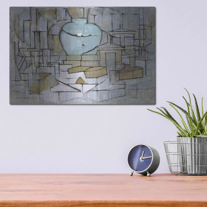 Luxe Metal Art 'Still Life with Gingerpot II, 1912' by Piet Mondrian, Metal Wall Art,16x12
