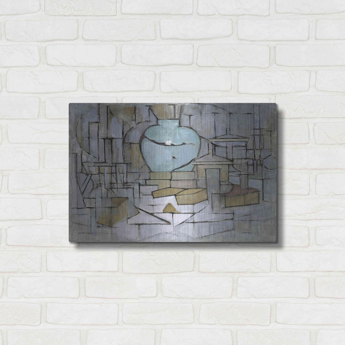 Luxe Metal Art 'Still Life with Gingerpot II, 1912' by Piet Mondrian, Metal Wall Art,24x16