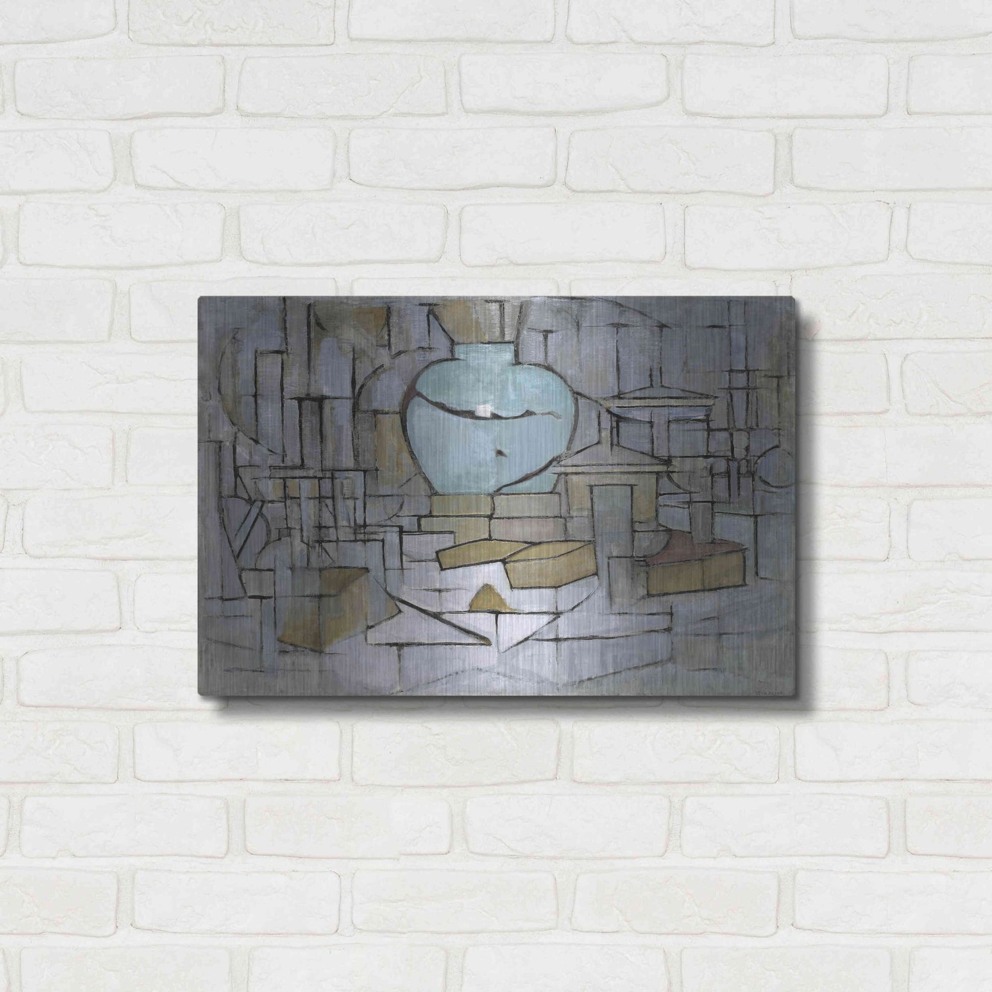 Luxe Metal Art 'Still Life with Gingerpot II, 1912' by Piet Mondrian, Metal Wall Art,24x16