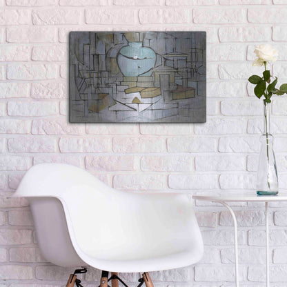 Luxe Metal Art 'Still Life with Gingerpot II, 1912' by Piet Mondrian, Metal Wall Art,24x16