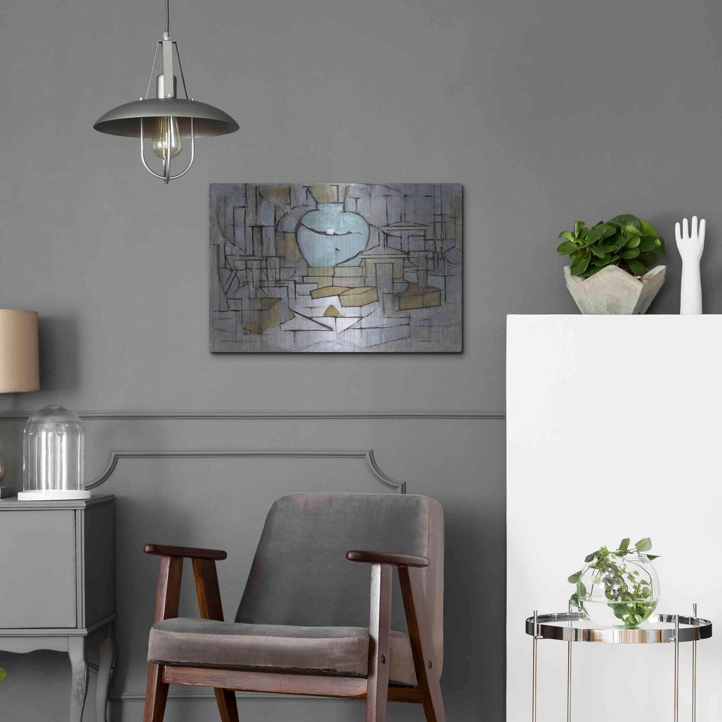 Luxe Metal Art 'Still Life with Gingerpot II, 1912' by Piet Mondrian, Metal Wall Art,24x16