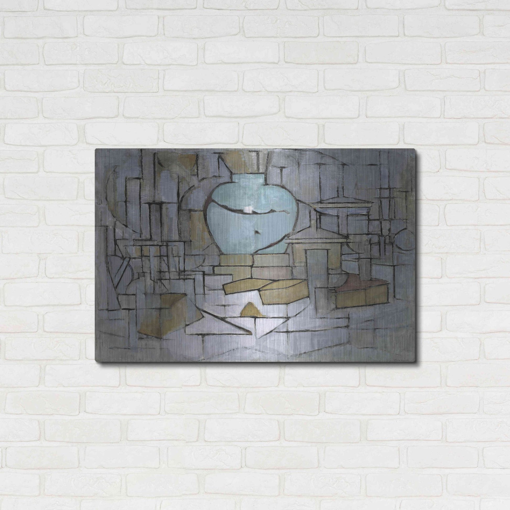 Luxe Metal Art 'Still Life with Gingerpot II, 1912' by Piet Mondrian, Metal Wall Art,36x24