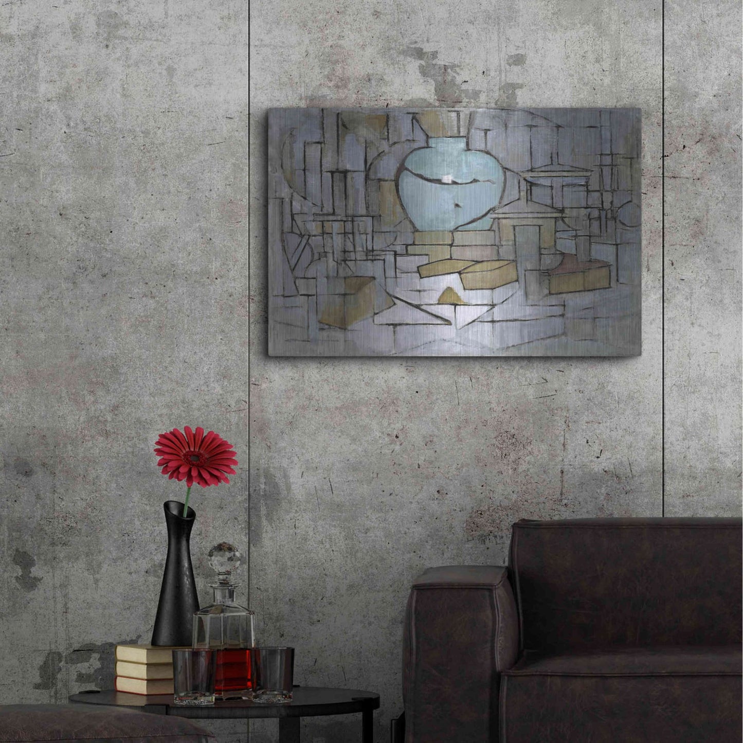Luxe Metal Art 'Still Life with Gingerpot II, 1912' by Piet Mondrian, Metal Wall Art,36x24
