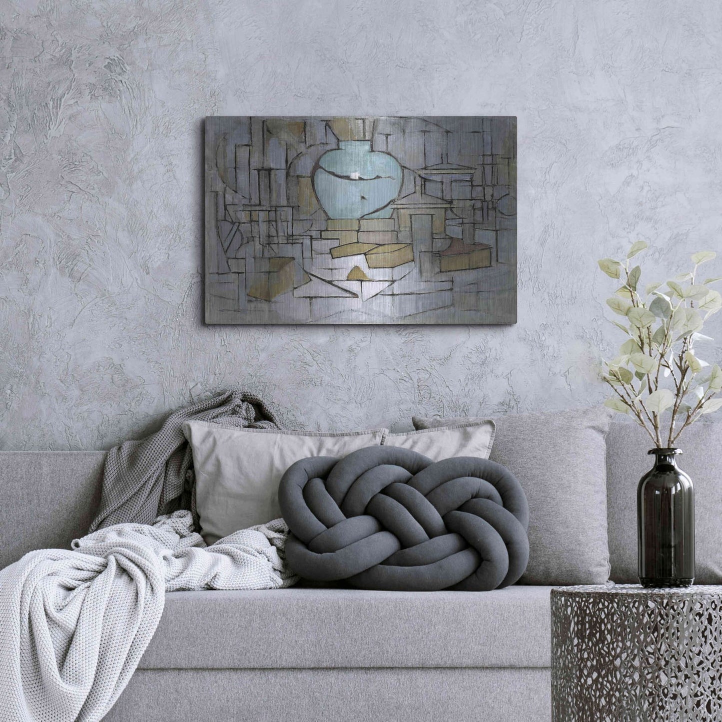 Luxe Metal Art 'Still Life with Gingerpot II, 1912' by Piet Mondrian, Metal Wall Art,36x24
