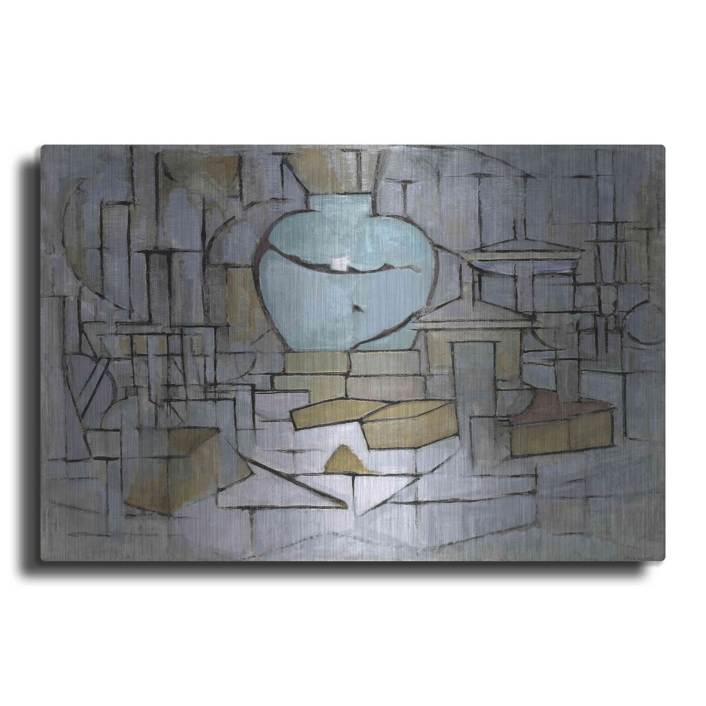 Luxe Metal Art 'Still Life with Gingerpot II, 1912' by Piet Mondrian, Metal Wall Art