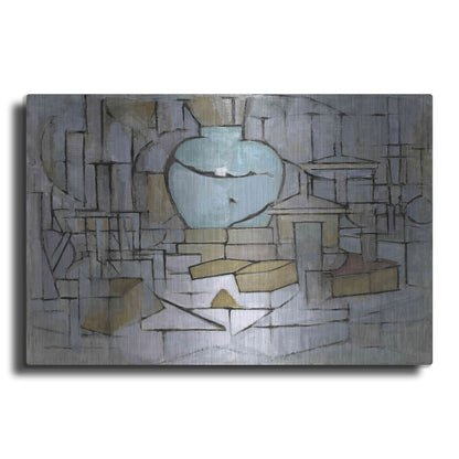 Luxe Metal Art 'Still Life with Gingerpot II, 1912' by Piet Mondrian, Metal Wall Art