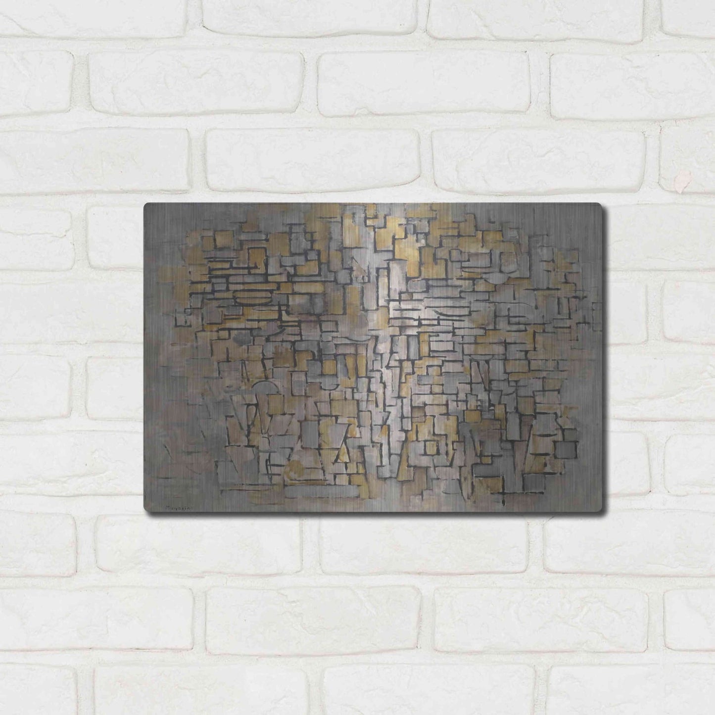 Luxe Metal Art 'Tableau No. 2, Composition No. VII, 1913' by Piet Mondrian, Metal Wall Art,16x12