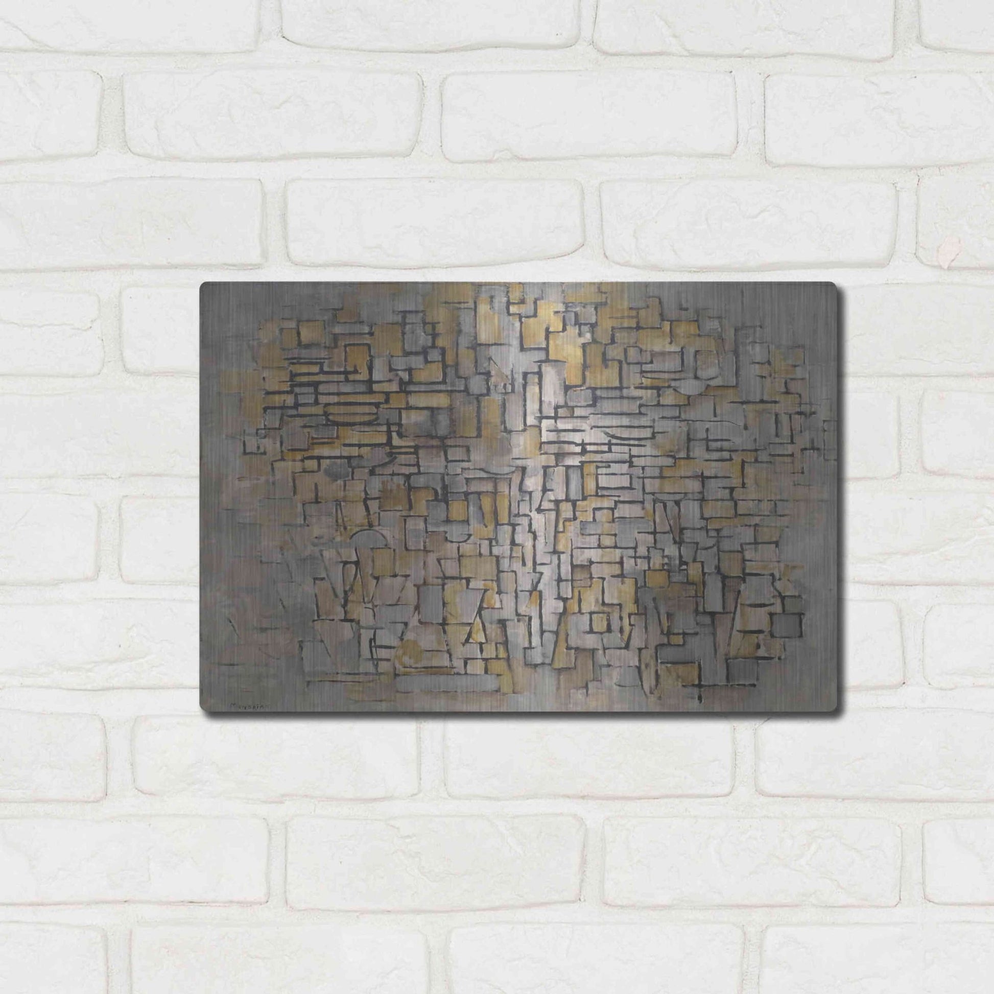 Luxe Metal Art 'Tableau No. 2, Composition No. VII, 1913' by Piet Mondrian, Metal Wall Art,16x12