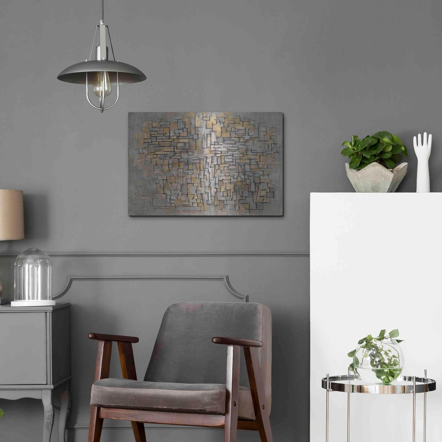 Luxe Metal Art 'Tableau No. 2, Composition No. VII, 1913' by Piet Mondrian, Metal Wall Art,24x16