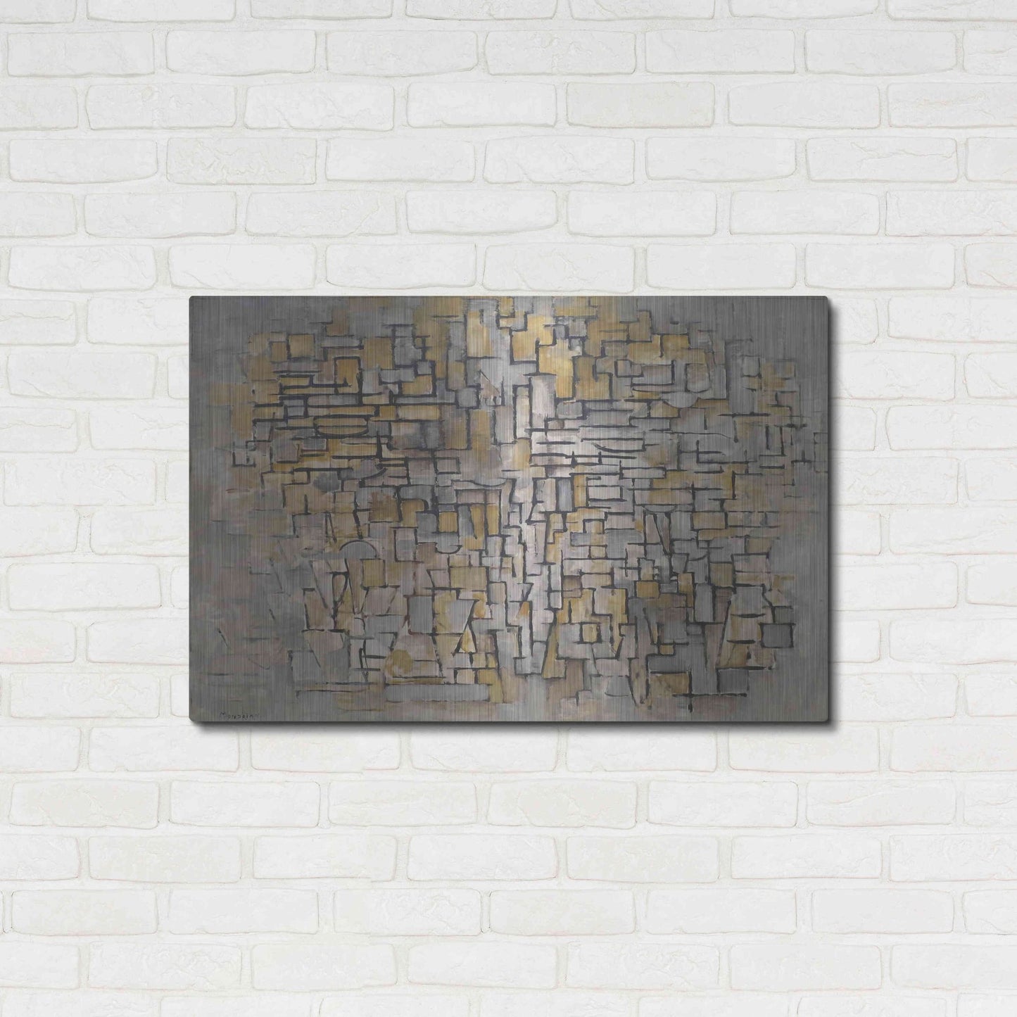 Luxe Metal Art 'Tableau No. 2, Composition No. VII, 1913' by Piet Mondrian, Metal Wall Art,36x24