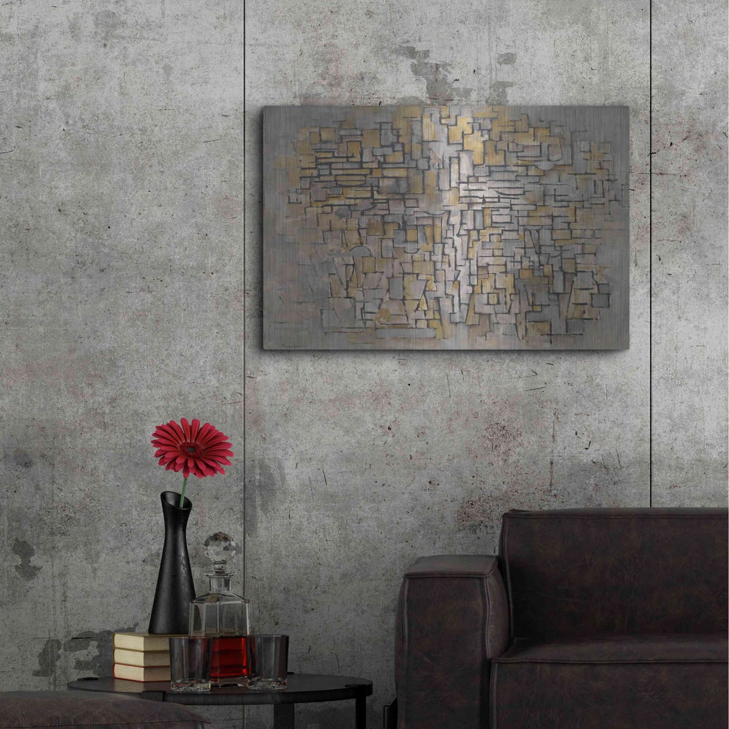 Luxe Metal Art 'Tableau No. 2, Composition No. VII, 1913' by Piet Mondrian, Metal Wall Art,36x24