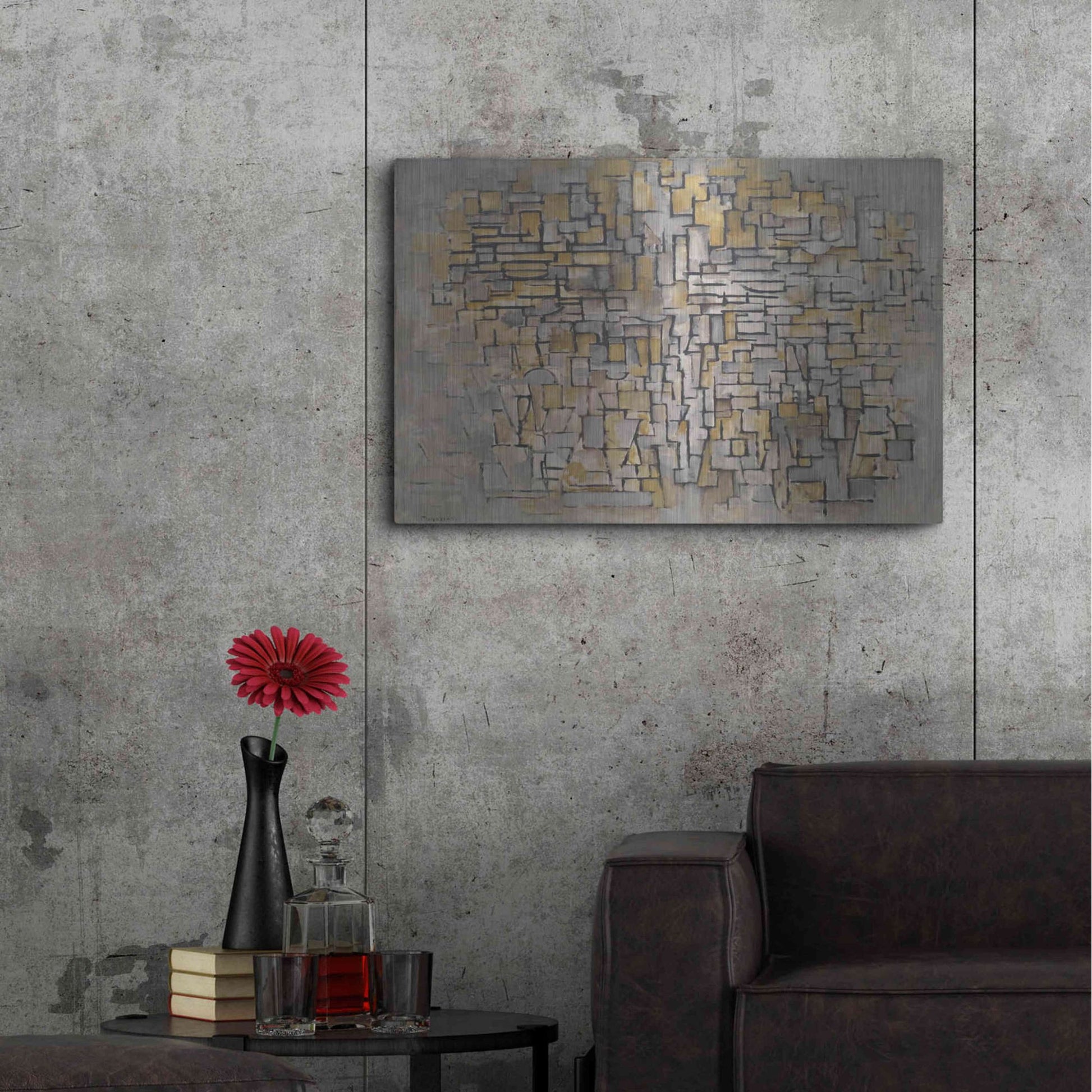Luxe Metal Art 'Tableau No. 2, Composition No. VII, 1913' by Piet Mondrian, Metal Wall Art,36x24