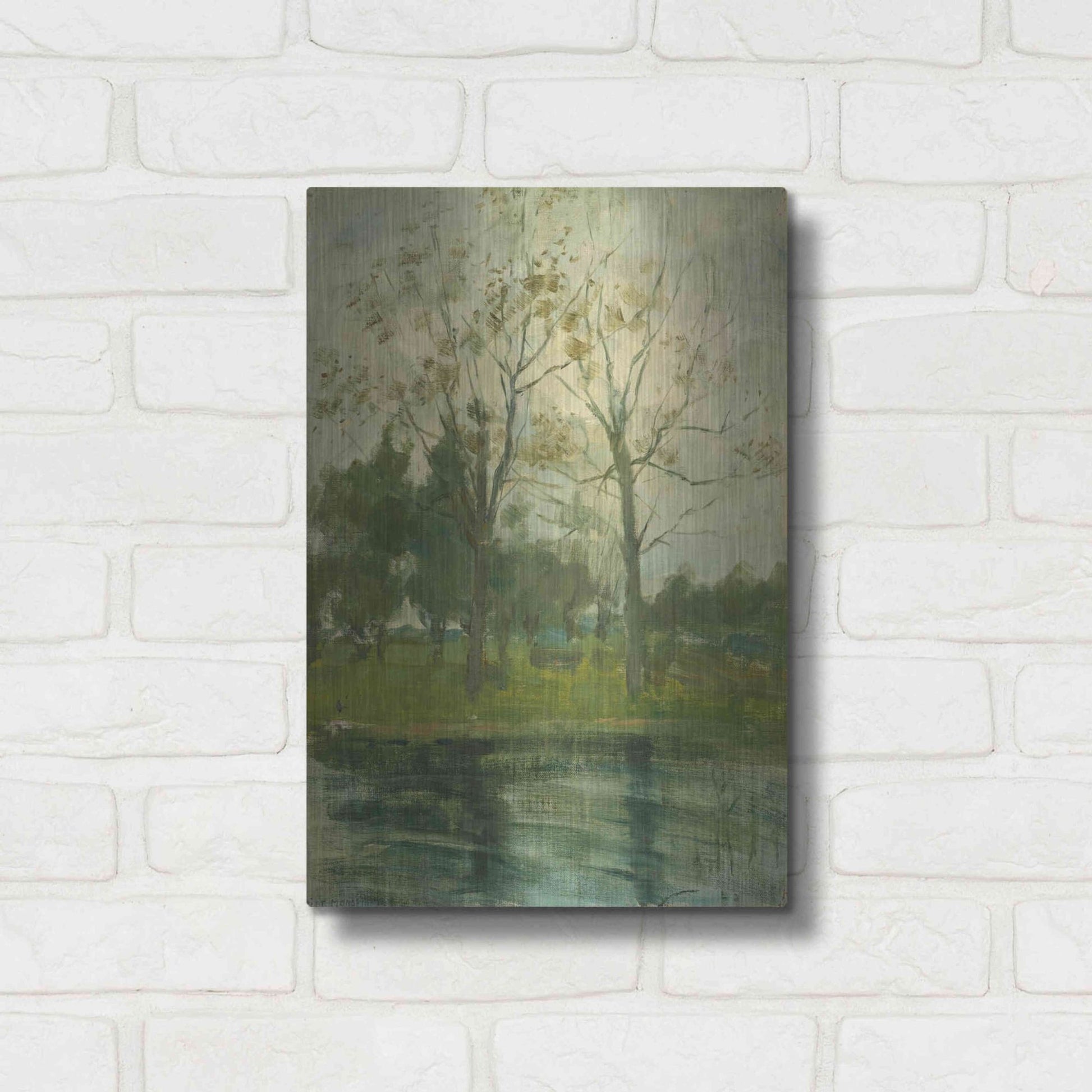 Luxe Metal Art 'Two Trees Silhouetted Behind A Water Course, 1900-02' by Piet Mondrian, Metal Wall Art,12x16