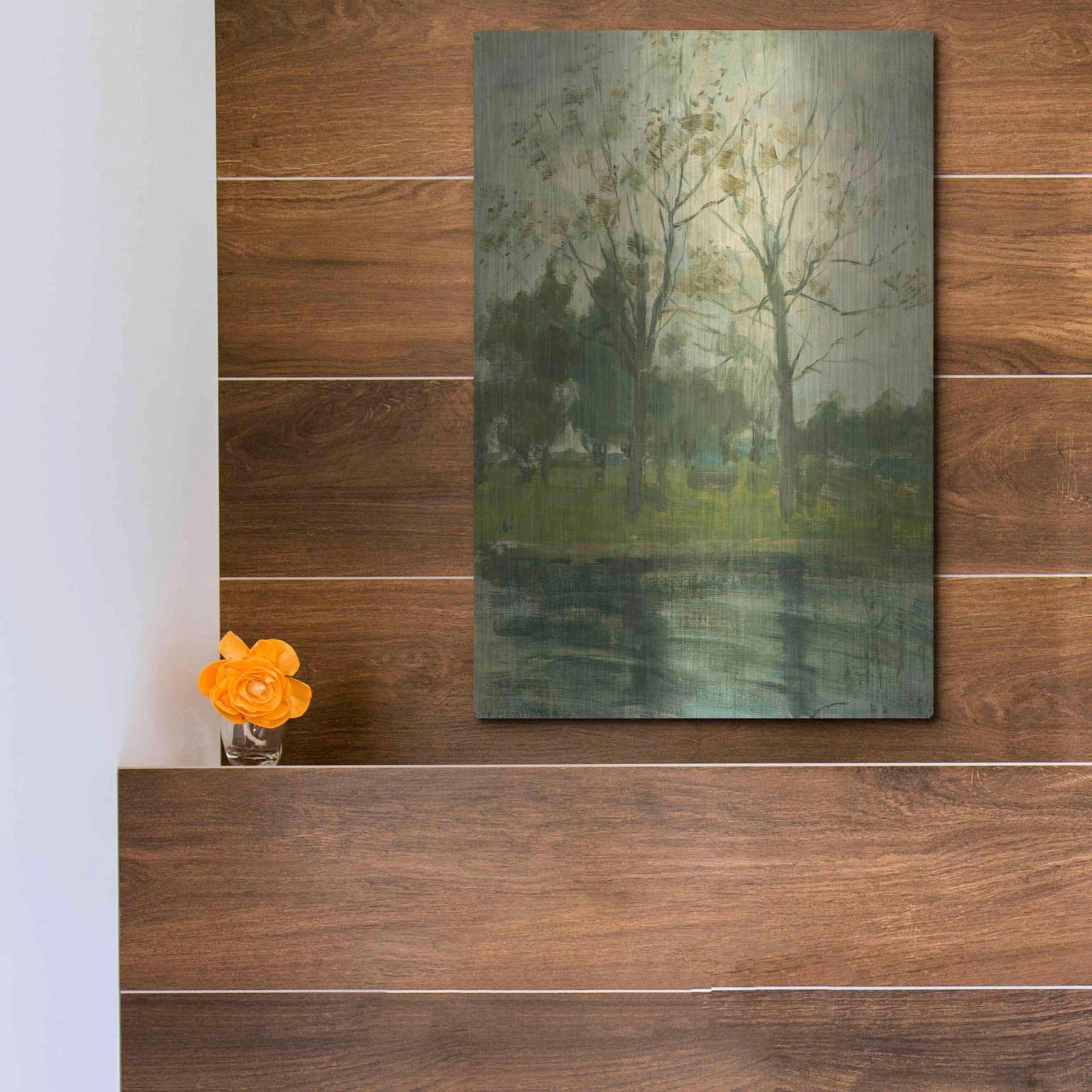 Luxe Metal Art 'Two Trees Silhouetted Behind A Water Course, 1900-02' by Piet Mondrian, Metal Wall Art,12x16