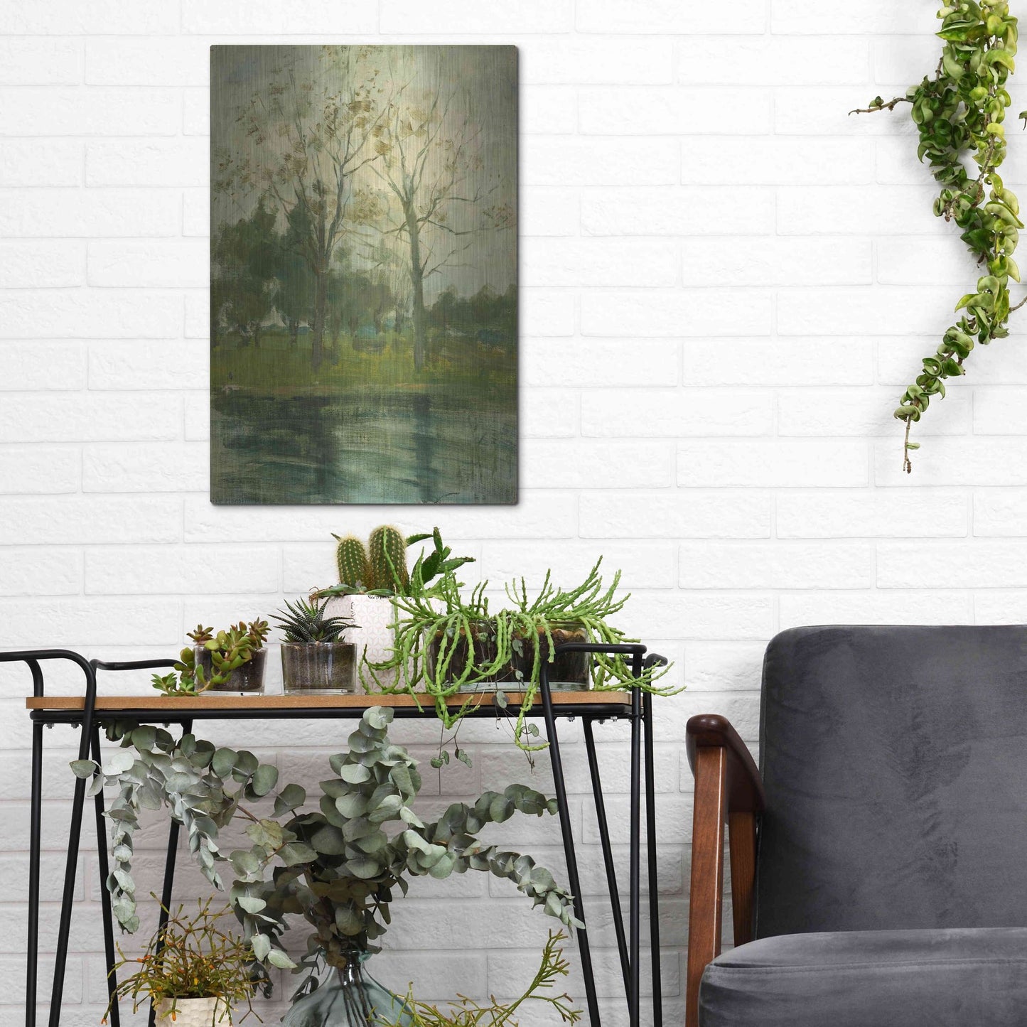 Luxe Metal Art 'Two Trees Silhouetted Behind A Water Course, 1900-02' by Piet Mondrian, Metal Wall Art,12x16