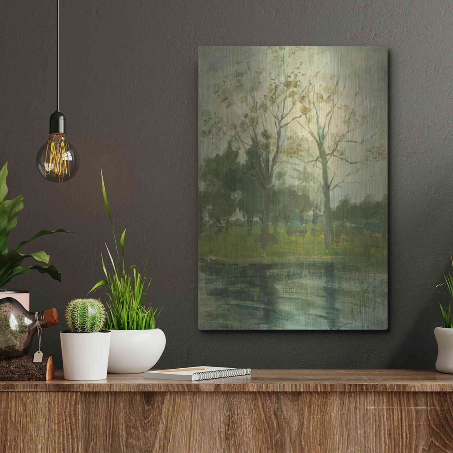 Luxe Metal Art 'Two Trees Silhouetted Behind A Water Course, 1900-02' by Piet Mondrian, Metal Wall Art,12x16