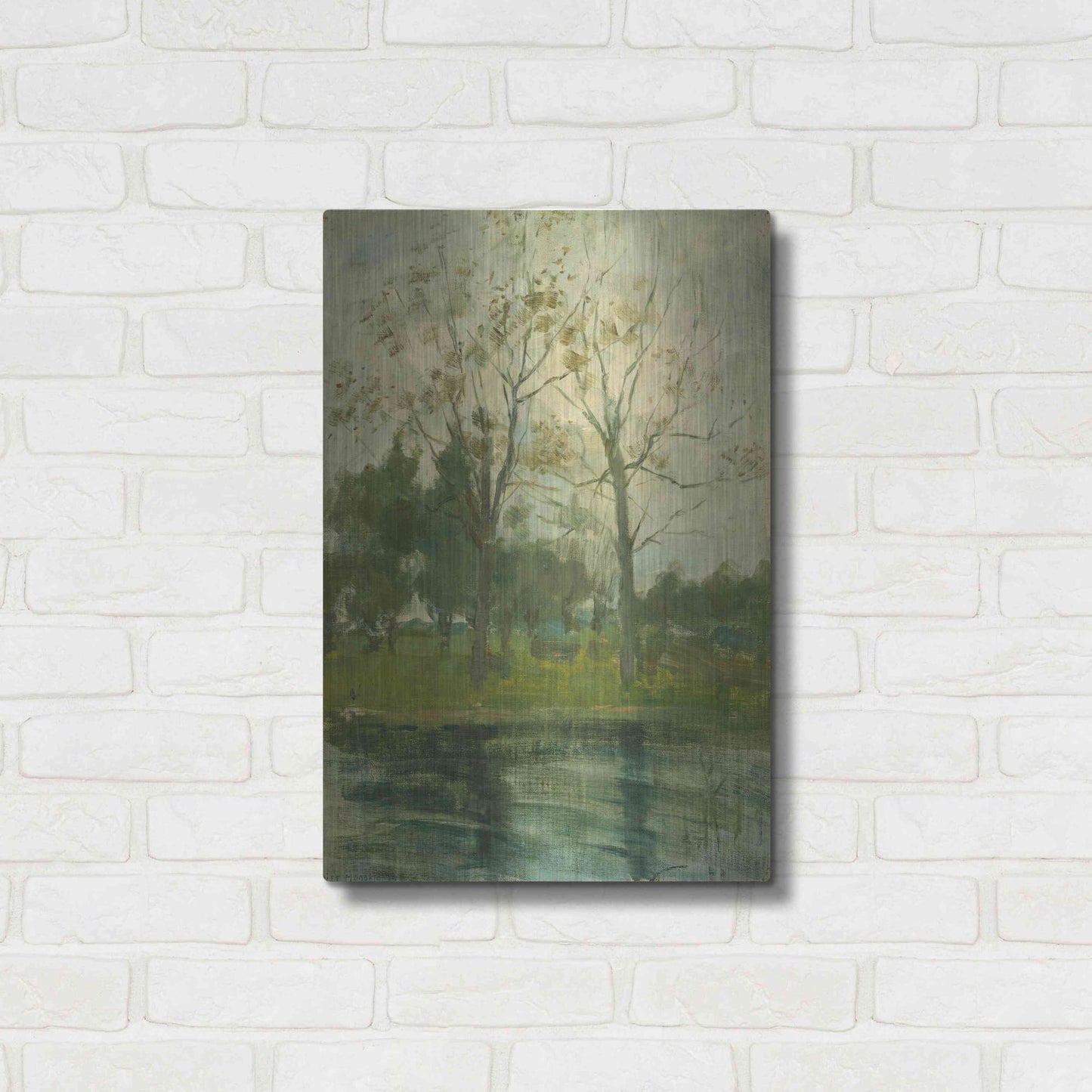 Luxe Metal Art 'Two Trees Silhouetted Behind A Water Course, 1900-02' by Piet Mondrian, Metal Wall Art,16x24